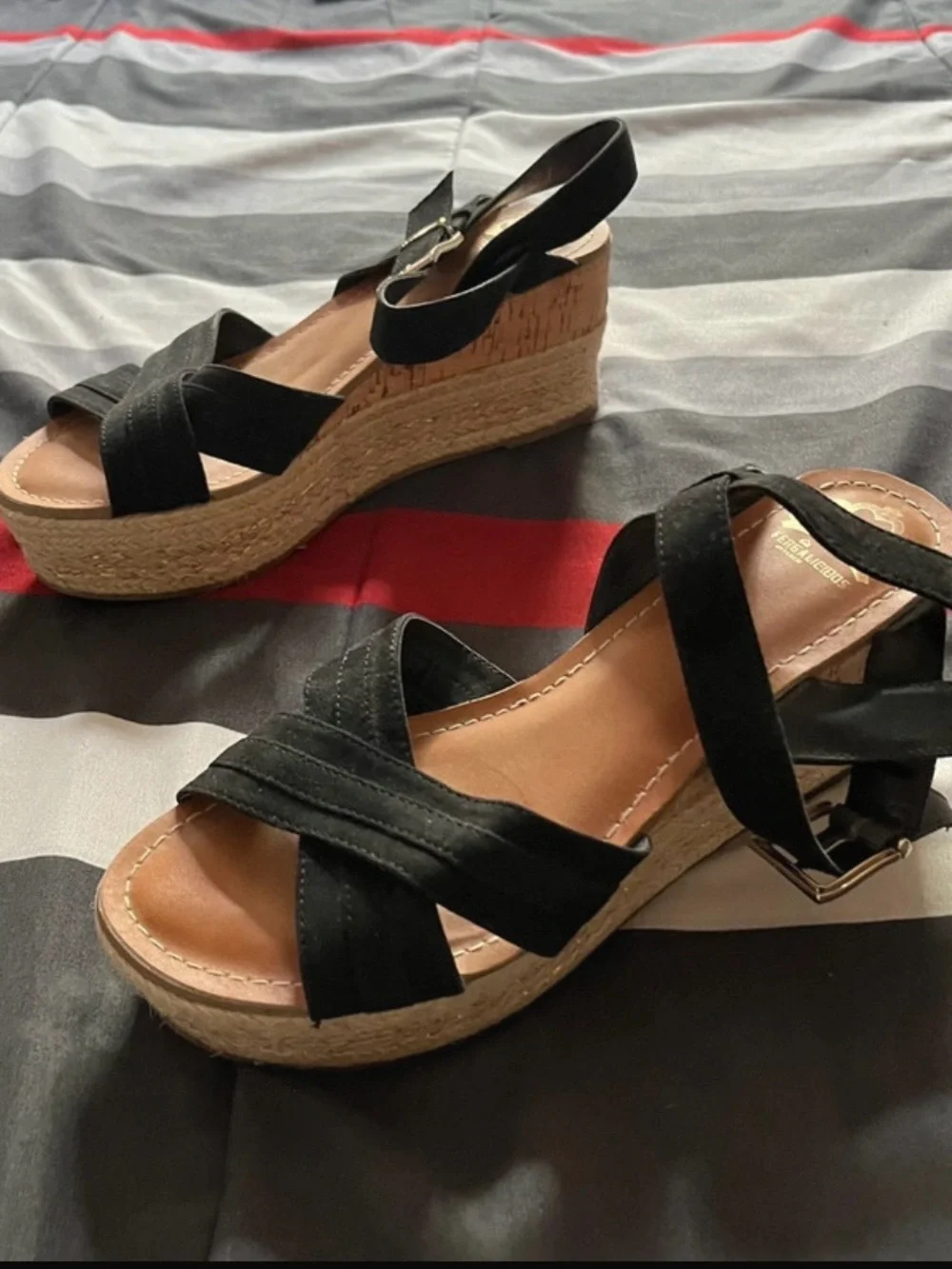 Women’s Black Crisscross Wedge Sandals